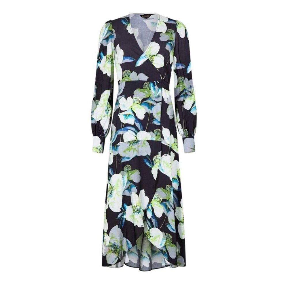 Biba Womens/Ladies All-Over Print Long-Sleeved Wrap Dress / Dark Blue